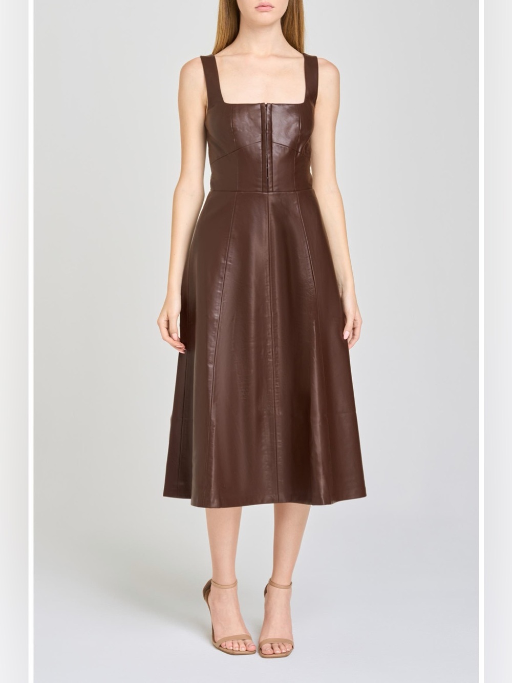 NWT WAYF Leonie Faux Leather Fit & Flare Midi Dress